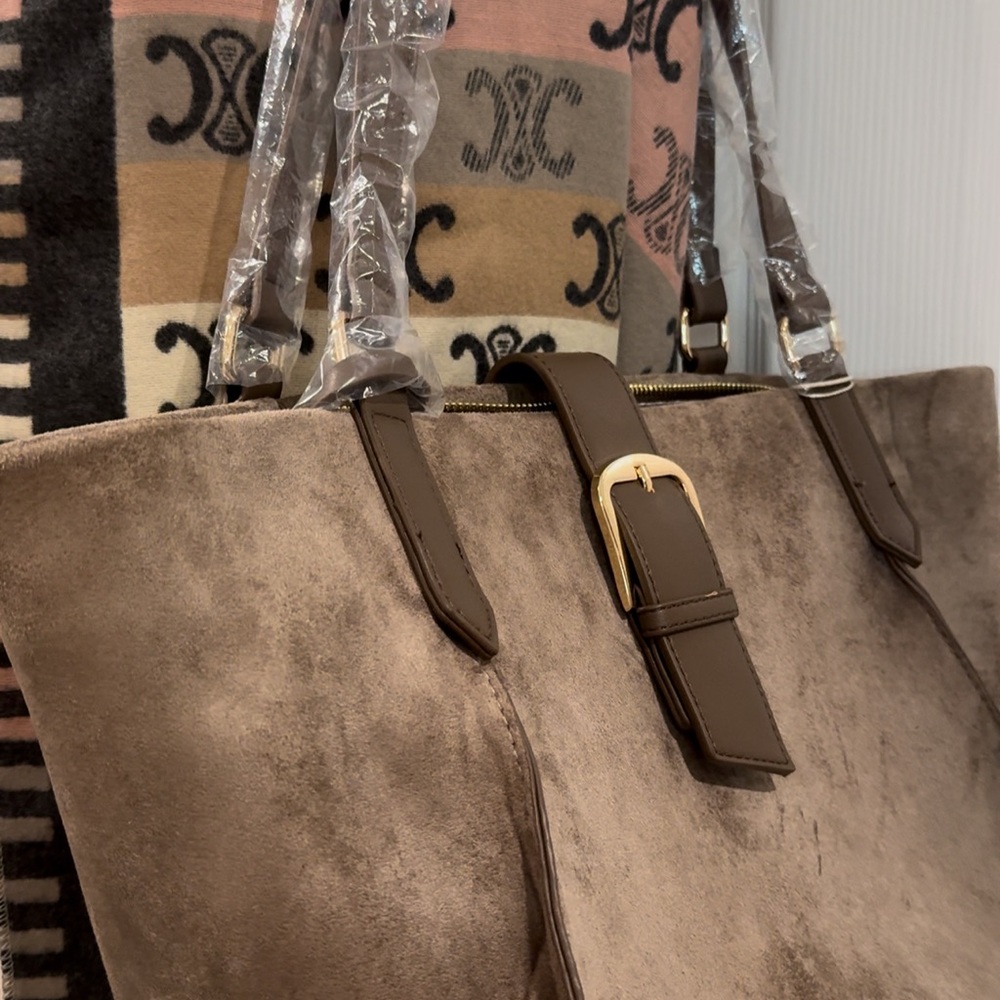Elegant Brown Suede Tote Bag